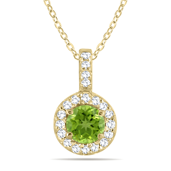 1/2 Carat TW Halo Peridot And Diamond Pendant in 10K Yellow Gold,All Products : American Fashion Style Bags On Sale